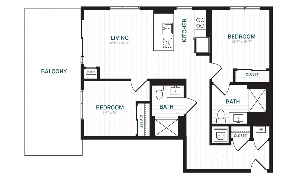 C-2 - 2 bedroom floorplan layout with 2 baths and 916 square feet.