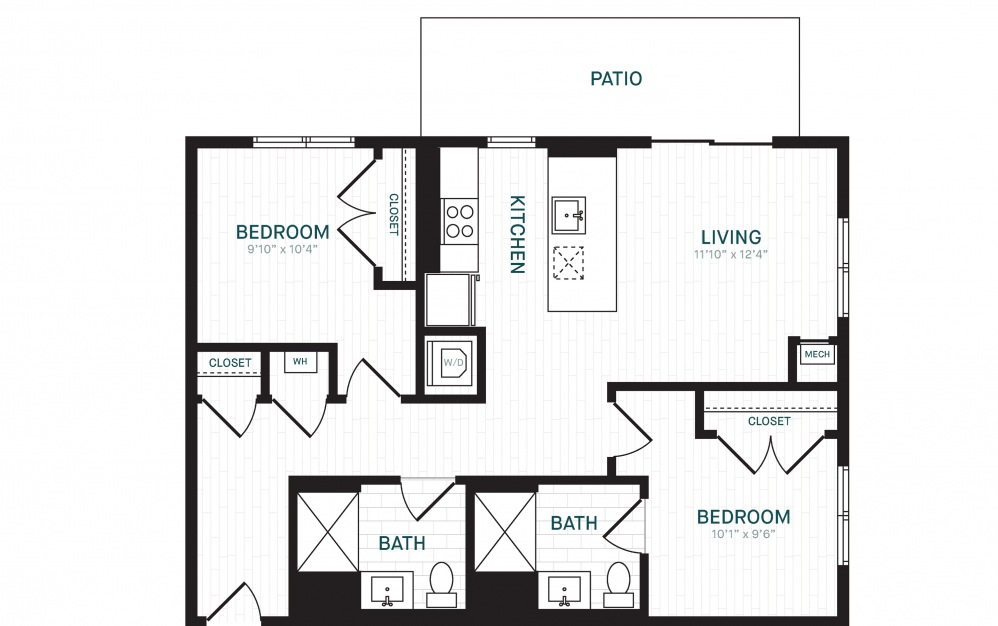 C-3 - 2 bedroom floorplan layout with 2 baths and 938 square feet.