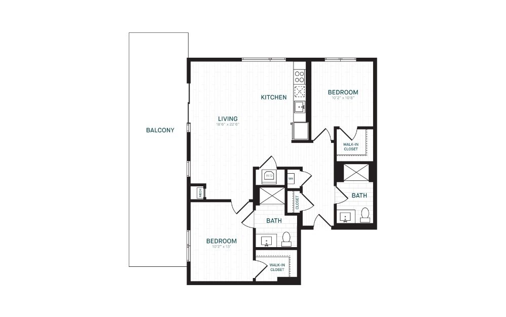 C-10 - 2 bedroom floorplan layout with 2 baths and 1045 square feet.