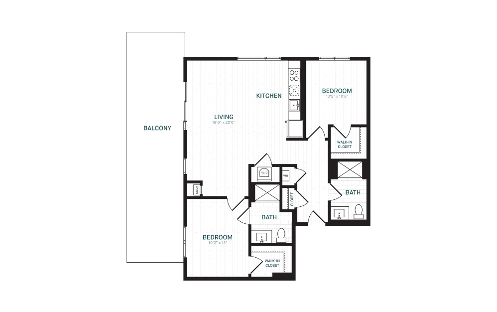 C-10 - 2 bedroom floorplan layout with 2 bathrooms and 1045 square feet