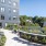 Roof deck terrace featuring lush greenery, a row of reclining lounge chairs, and a fire pit with Adirondack chair seating